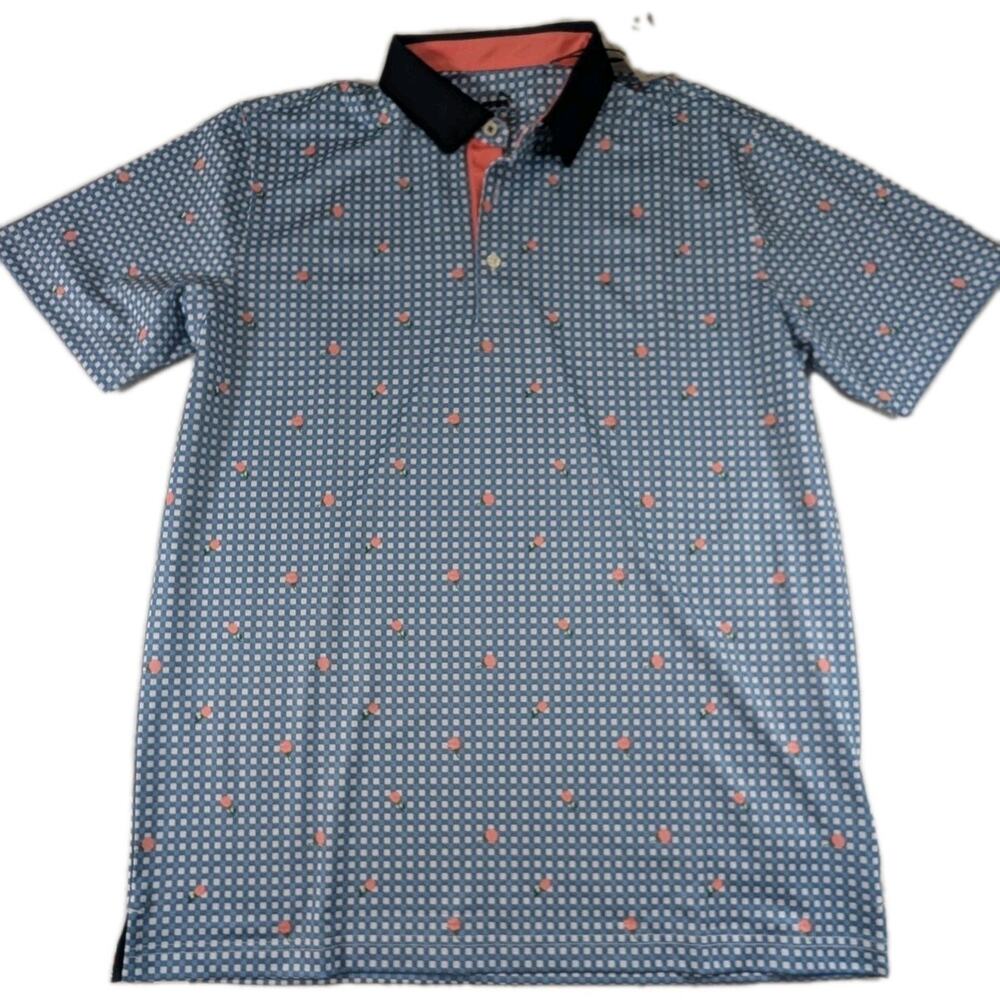 PUMA Pique Gingham Floral Golf Polo Mens Size Medium White Glow/Zen Blue NWT $85